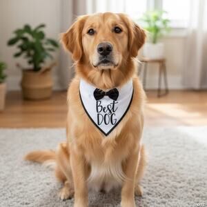 Best Dog White & Black Bandana  Dog Scarf / Pet Bandana “Best Dog” Design — Med